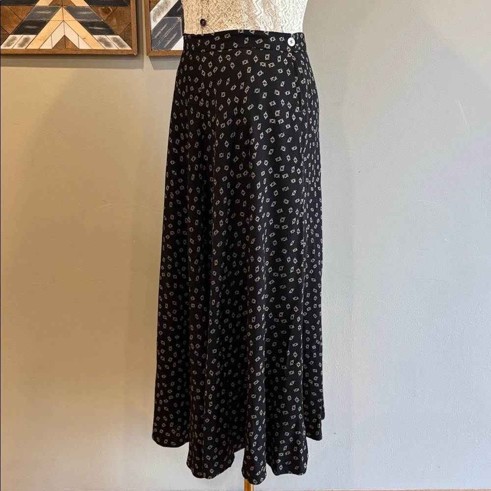 Vintage Ralph Lauren Black Patterned Maxi Skirt with Ivory Geometric Print sz 8 - Picture 4 of 11